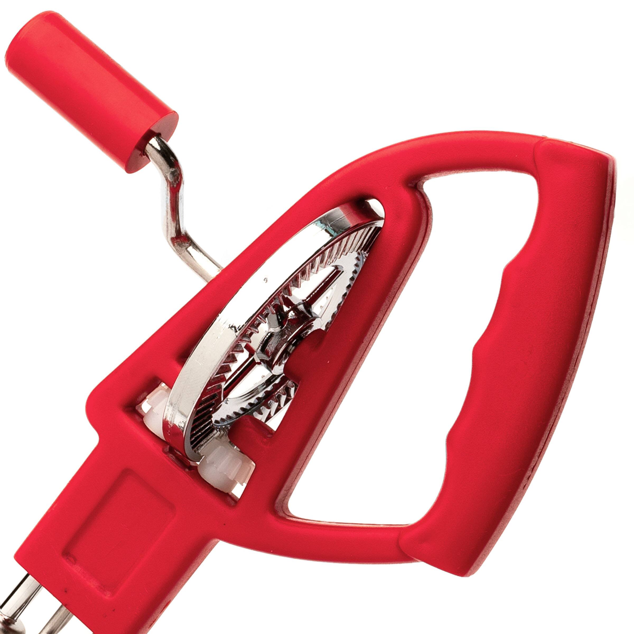 Left. Kings County Tools - Egg Beater Manual Hand Crank Mixer - Red.