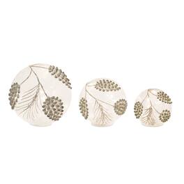BreeBe - LED Frosted Gold Pinecone Orb (Set of 3) - White, Gold