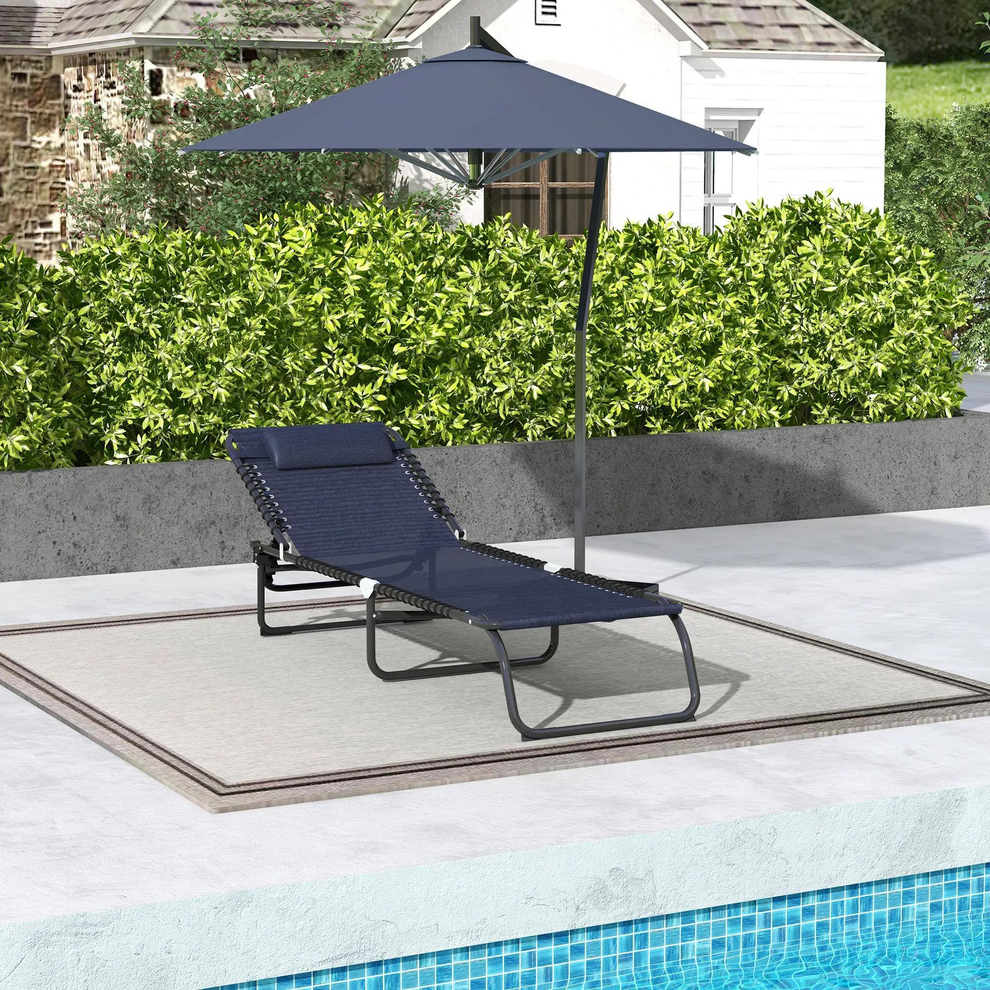 Alt View 2. Resenkos - Resenkos Foldable Chaise Lounge, 4-Position Reclining Back, Trifold Portable design And Breathable Mesh, Blue - Blue.