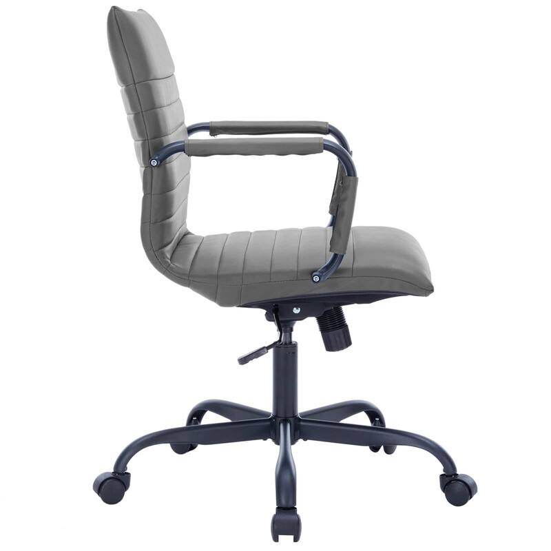 Alt View 4. LeisureMod - Harris Mid-Back Leather Office Chair Adjustable Height Tilt in Black Stainless Steel 360-Degree Swivel - Grey.