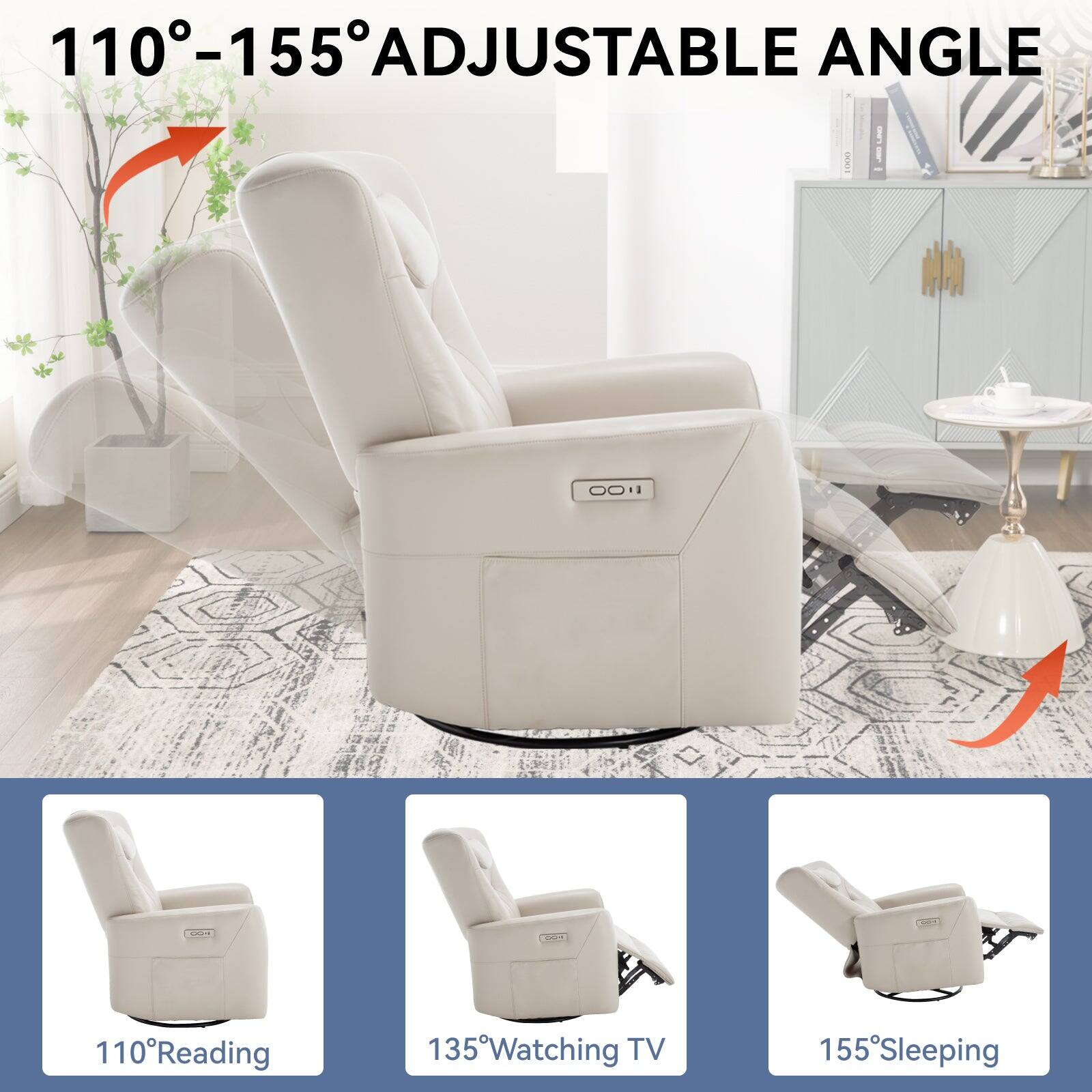 110-155 ADJUSTABLE ANGLE
110° Reading
135° Watching TV
155° Sleeping