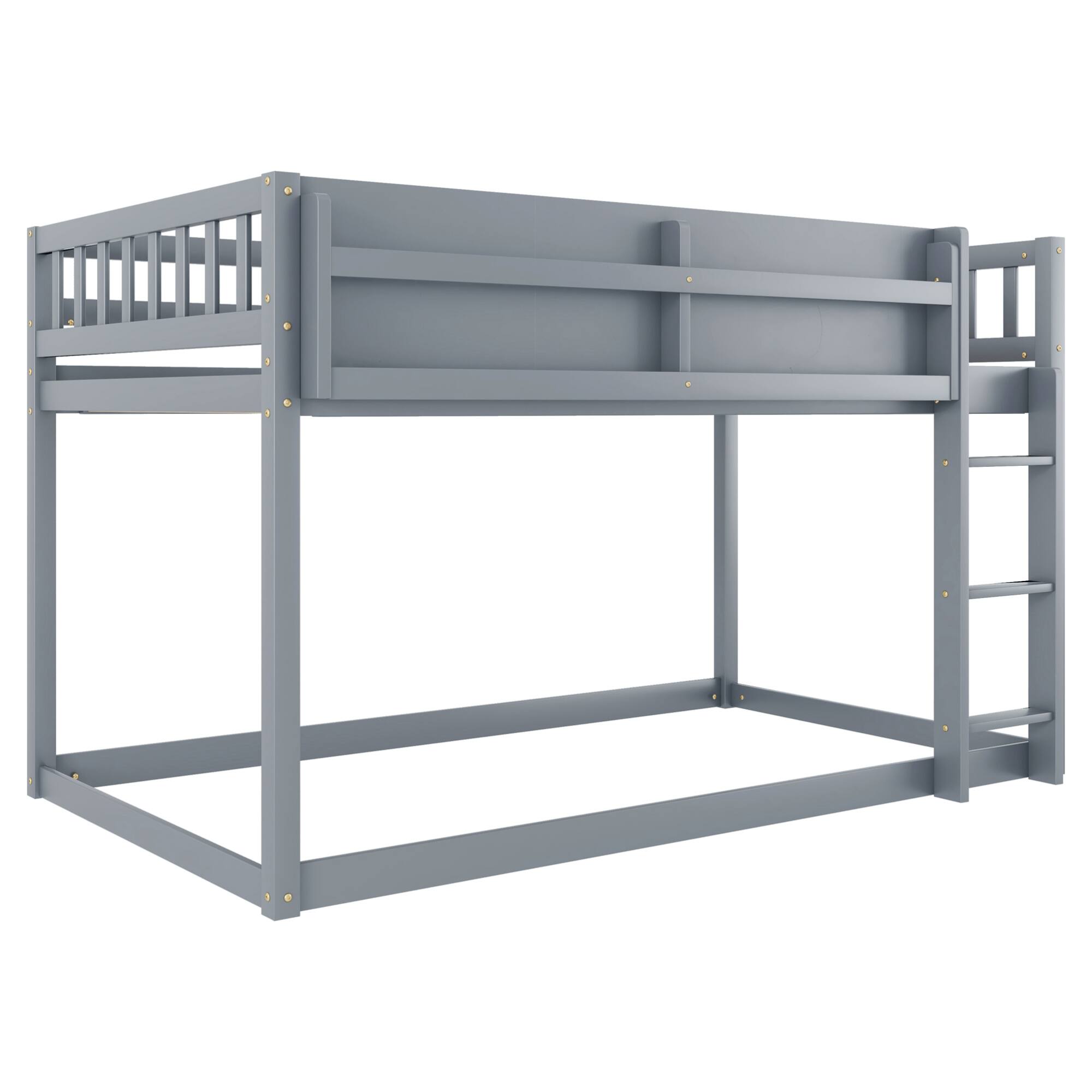 Alt View 5. GOODSILO - Low Twin Over Twin Solid Wood Bunk Bed with Ladder for Kids and Juniors - Grey.