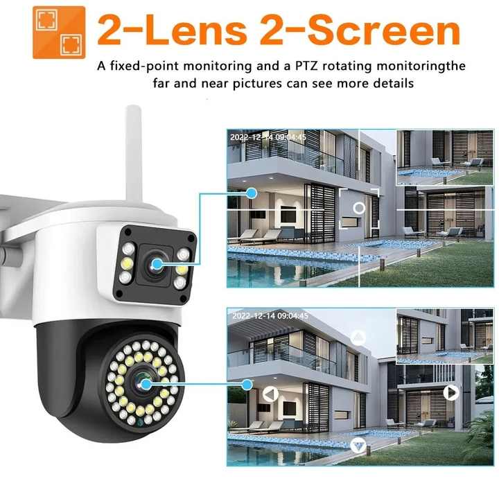 2-Lens 2-Screen  
A fixed-point monitoring and a PTZ rotating monitoring the far and near pictures can see more details  
2022-12-4 12:04:45  
2022-12-14 09:04:45