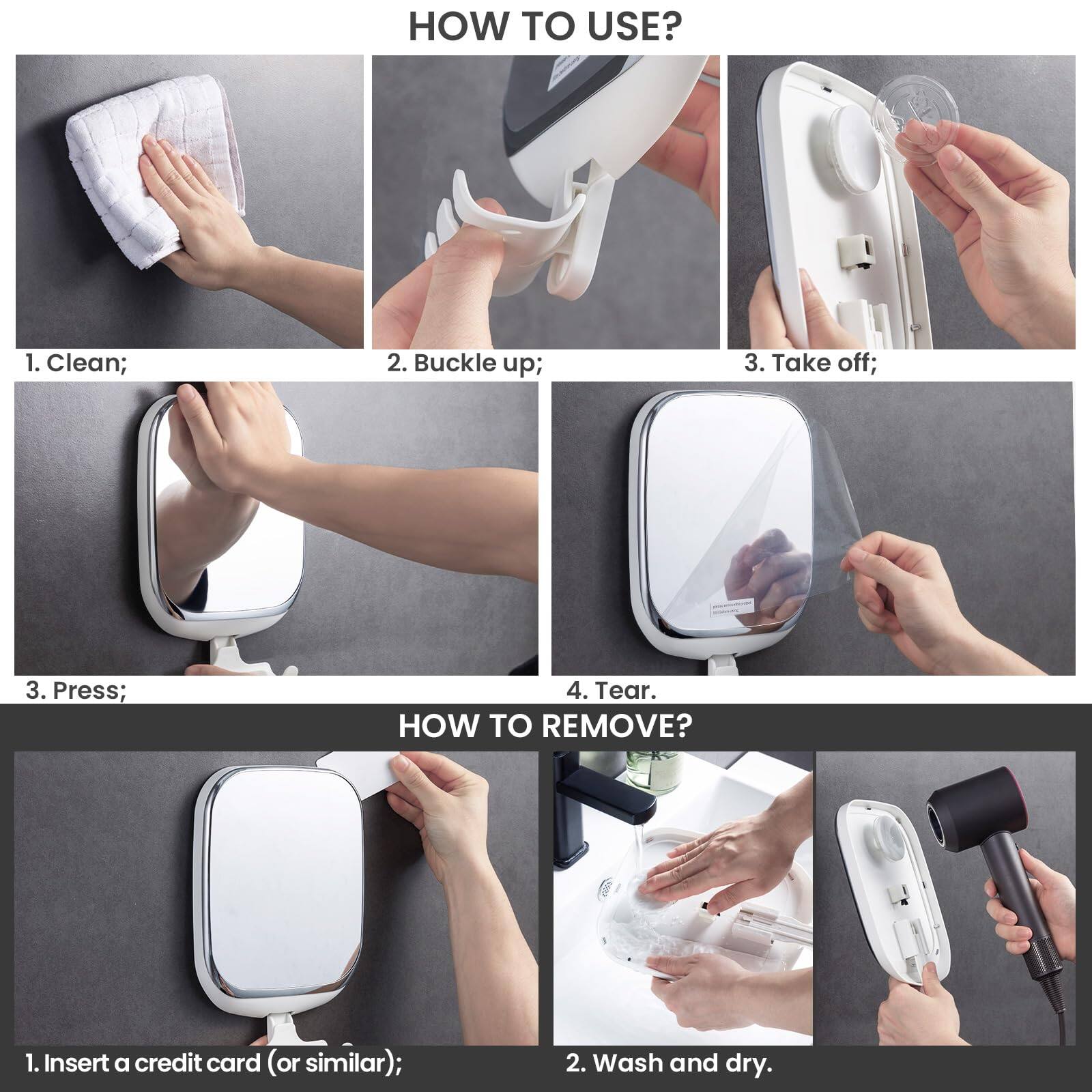 **HOW TO USE?**

1. Clean;
2. Buckle up;
3. Take off;
4. Press;
5. Tear.

**HOW TO REMOVE?**

1. Insert a credit card (or similar);
2. Wash and dry.