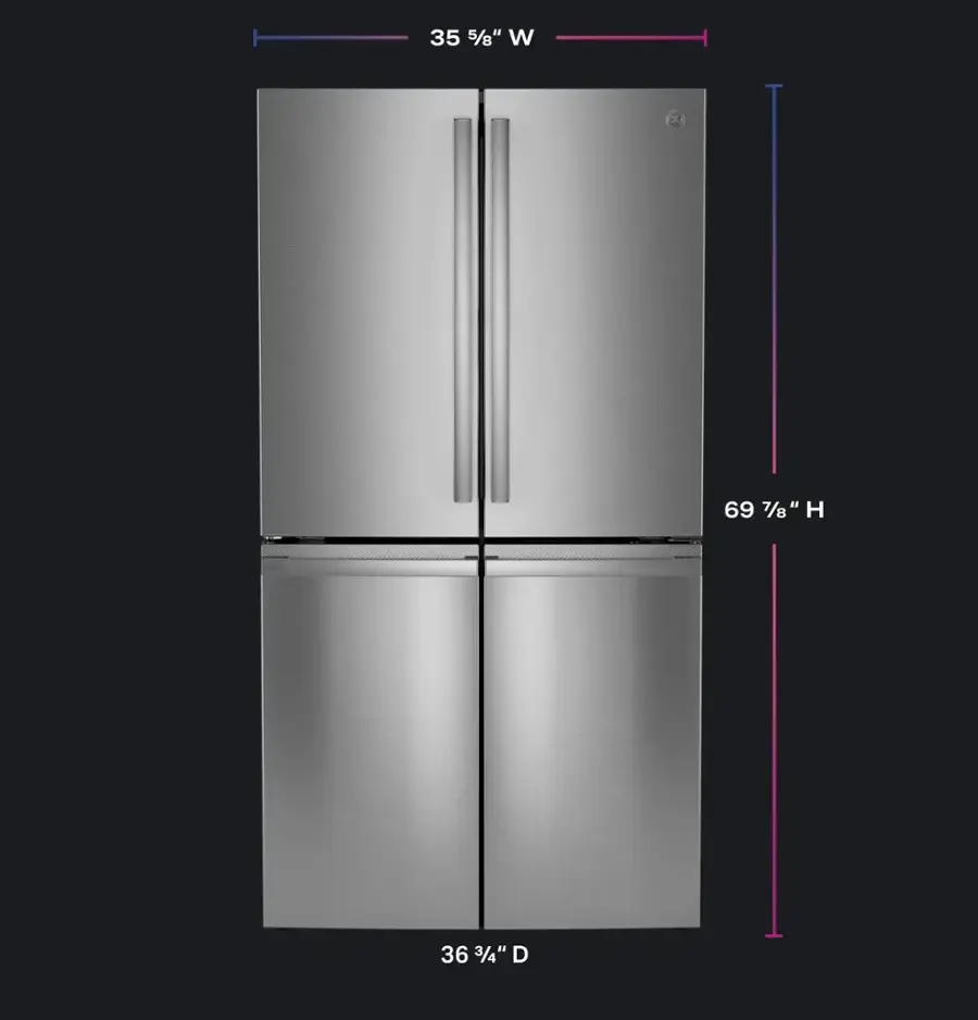 The text on the image reads: "35 5/8" W  69 7/8" H  36 3/4" D."