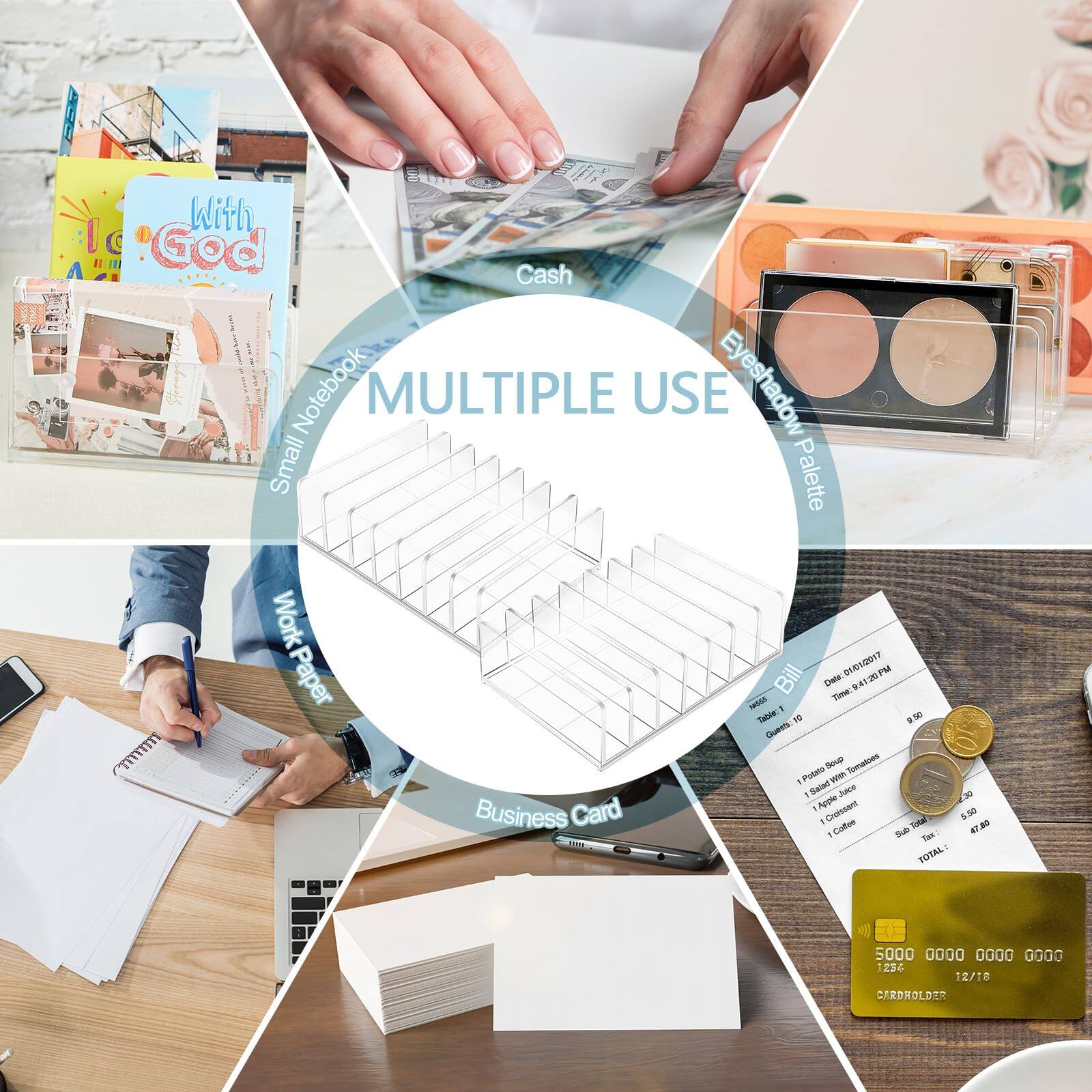 Sure, here is the corrected and grouped text from the image:

---

**With God**

**Small Notebook**

**Eyeshadow Palette**

**Work Paper**

**Business Card**

**Cash**

**Multiple Use**

**Bill**

**Total: 5000 0000 0000 0000 1236 12/18**

**CARDHOLDER**

---

This text is organized based on the items and labels visible in the image.