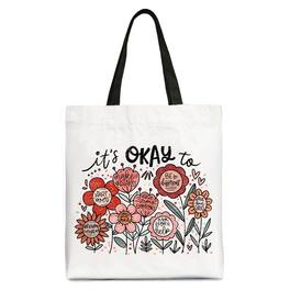 OrnamentallyYou - It's Okay Floral Affirmation Canvas Tote Bag, Boho Motivational Gift for Kind and Inspirational Women - White Black