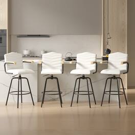 Vecelo - Velvet Bar Stool Set Of 4 With Arms -Metal Frame, Wooden Arms And Floor Protectors - Beige