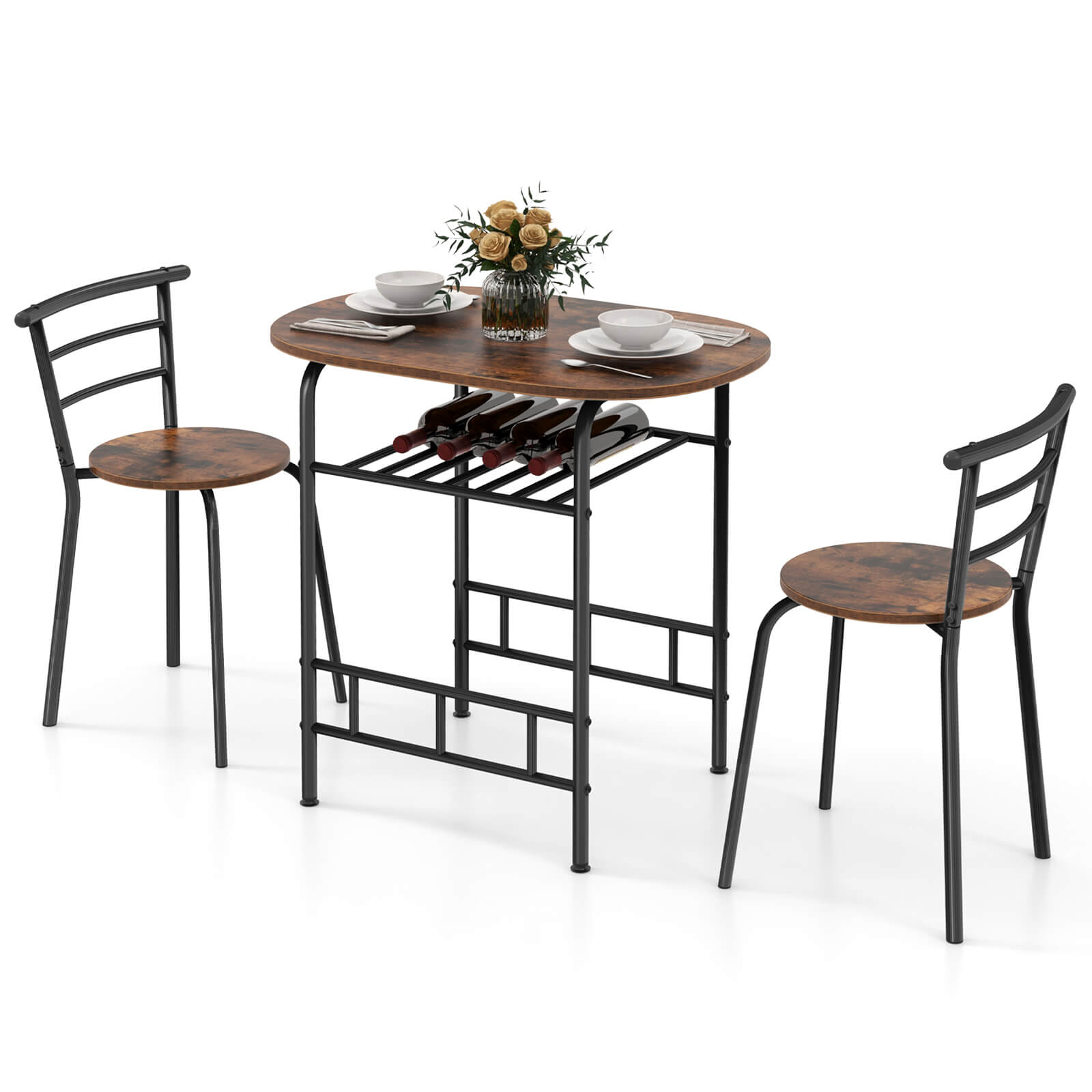 Alt View 17. Costway - 3 Pcs Dining Set Table And 2 Chairs Compact Bistro Pub Breakfast Home Kitchen - Black and Brown.