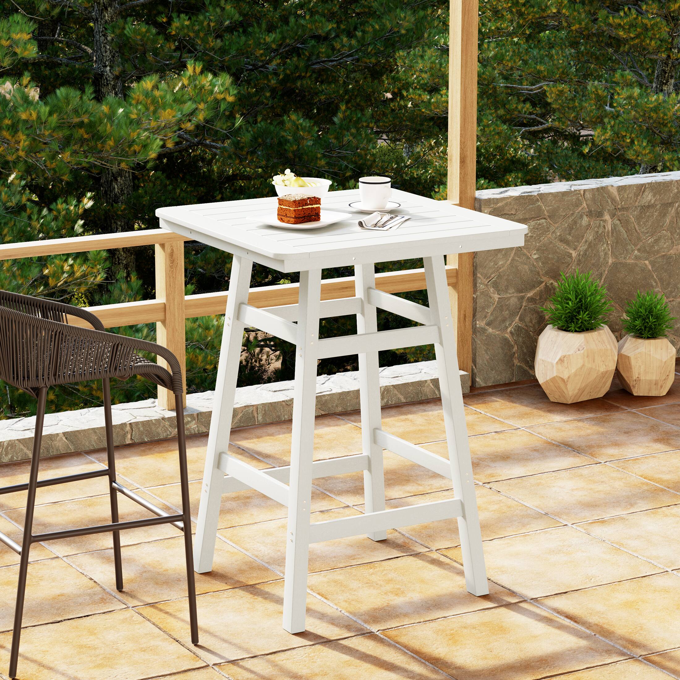 Angle. WestinTrends - WestinTrends Malibu 30" Square Outdoor Patio Bistro Bar Table With Umbrella Hole - White.