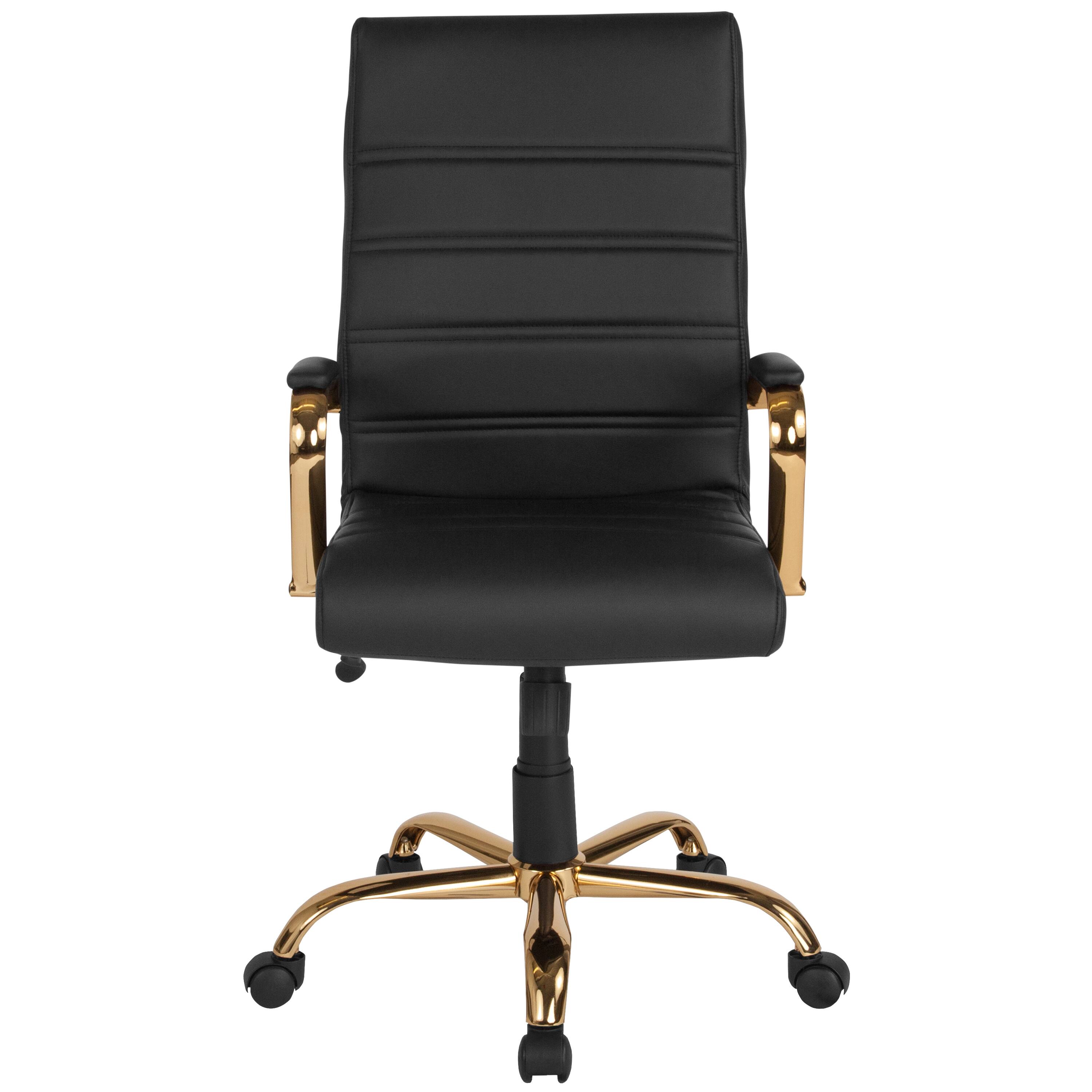 Alt View 7. Emma + Oliver - High Back Executive Swivel Office Chair with Metal Frame and Arms - Black LeatherSoft/Gold Frame.