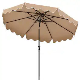 Costway - 9 FT Patio Umbrella 2-Tier Market Table Umbrella with Sun-Protective Canopy - Brown