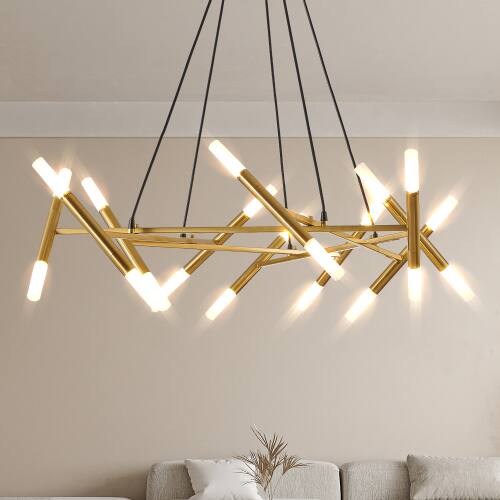 Front. LISM - 41" Golden Modern Chandelier Light Fixture Branch Design with Frosted Tubes and Black Cords(Bulb Not Included) - Golden.