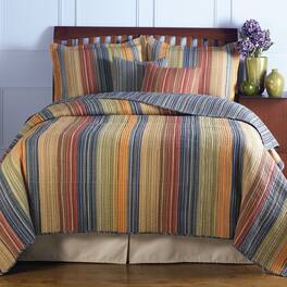 Hivvago - Full / Queen 100% Cotton Quilt Set with Red Orange Blue Brown Stripes - Multicolor