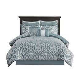 Gracie Mills - Pineda Luxurious 8-Piece Jacquard Comforter Set - Aqua/Silver