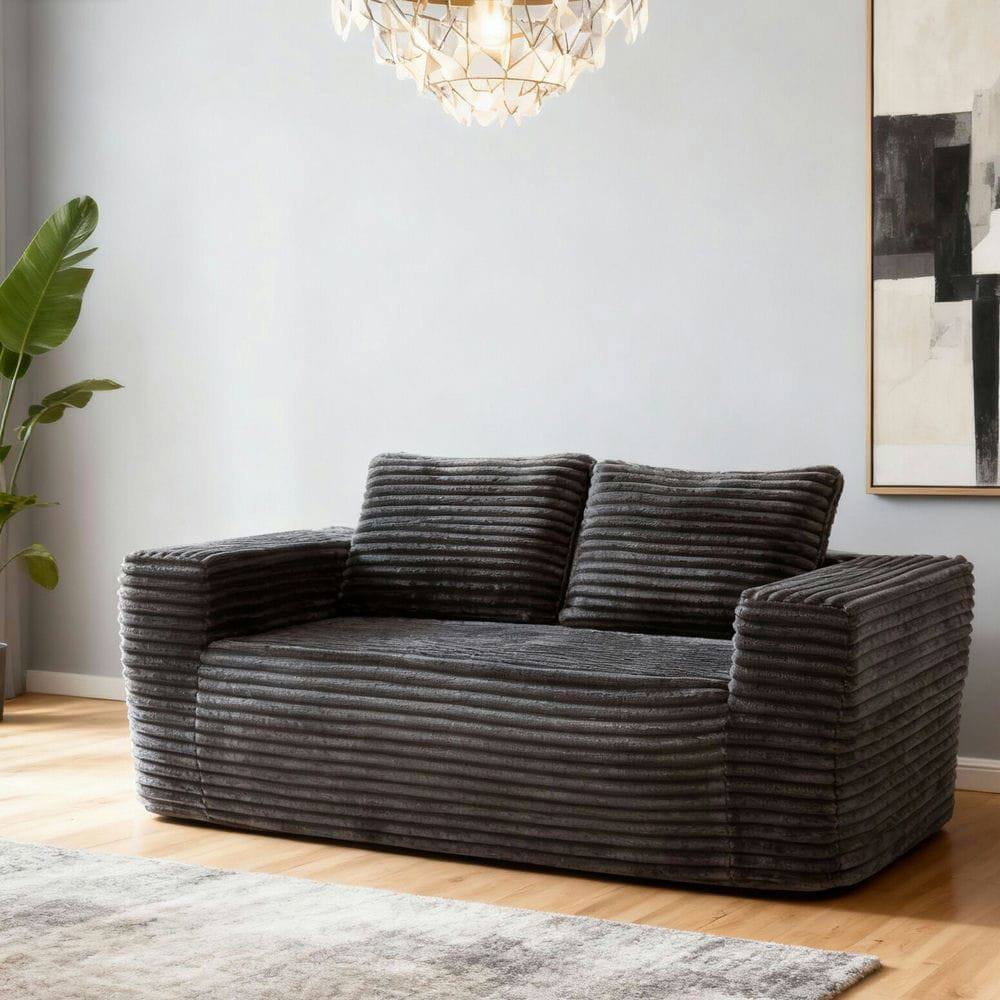 Alt View 8. Kadyn - 2-Seater Corduroy Memory Foam Floor Sofa in a Box, No Assembly for Living Room - Gray.