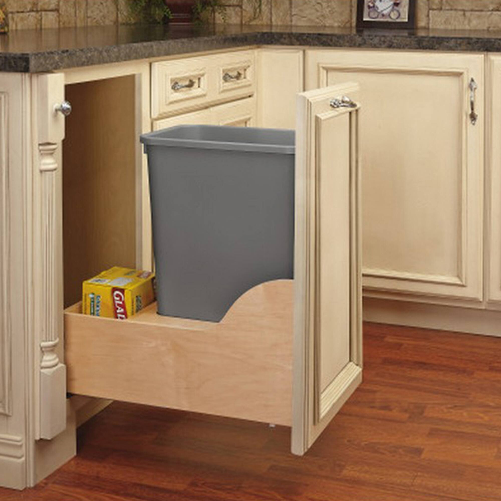 Alt View 10. Rev-A-Shelf - Rev-A-Shelf Single Pullout Trash Can 50 Qt w/ Soft-Close Slides, 4WCSC-1550DM-1 - Natural Maple.