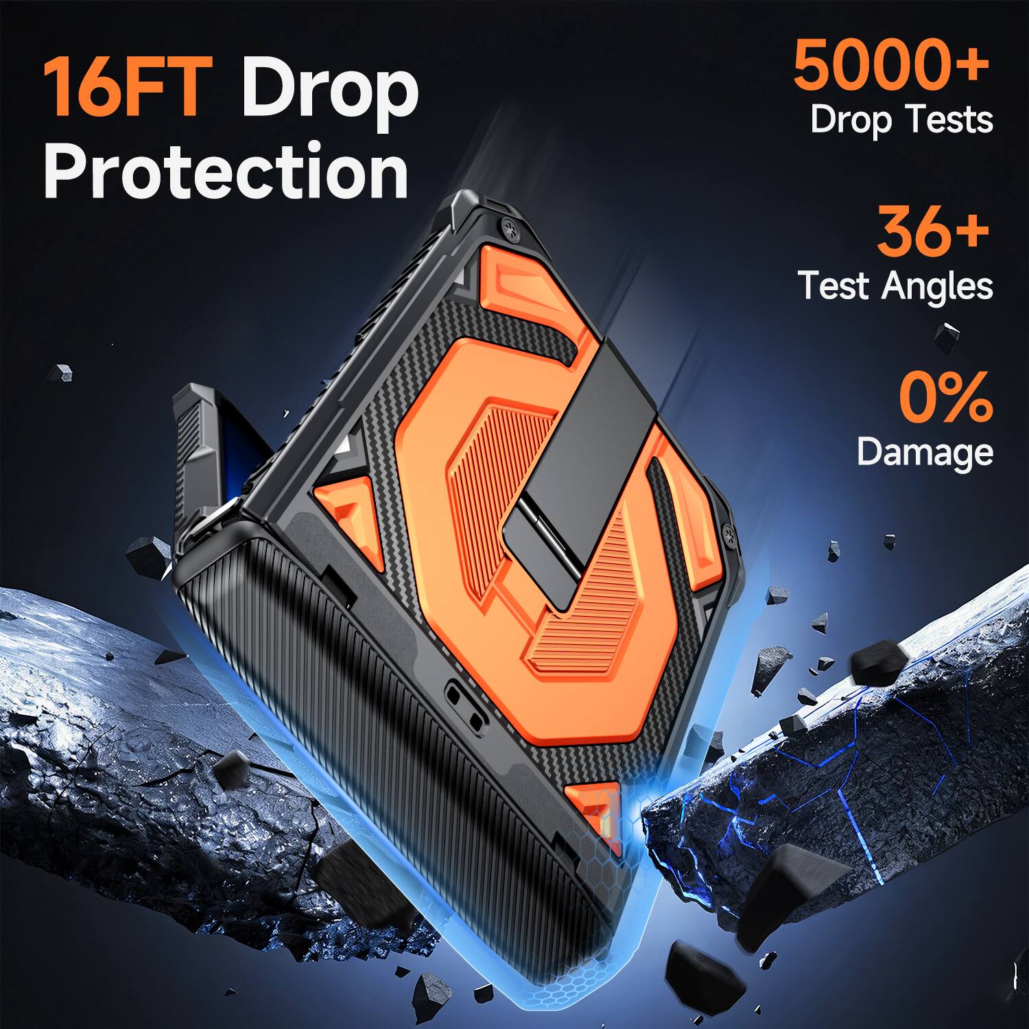 16FT Drop Protection  
5000+ Drop Tests  
36+ Test Angles  
0% Damage
