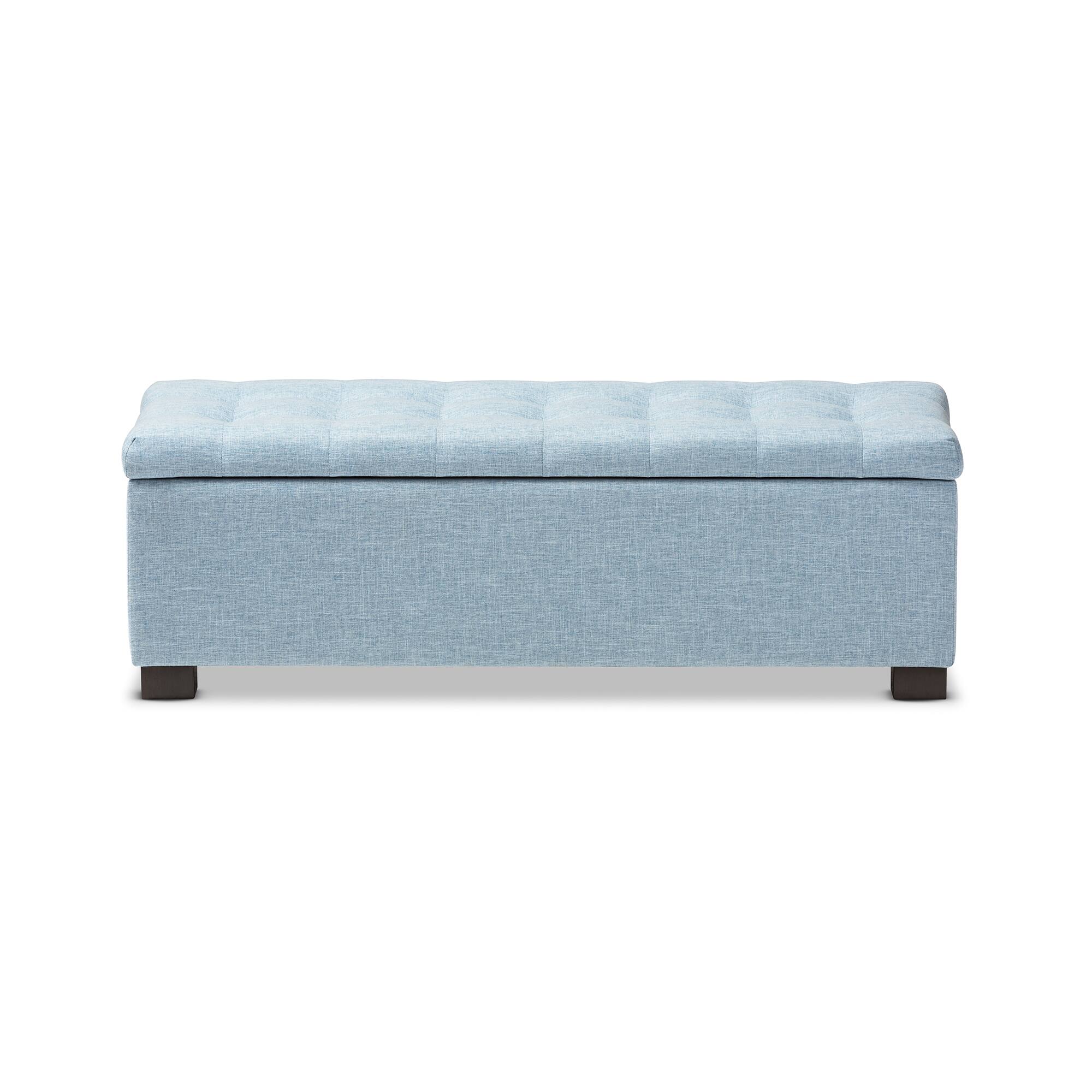 Left. Baxton Studio - Roanoke Modern and Contemporary Fabric Upholstered Grid-Tufting Storage Ottoman Bench - Light Blue.