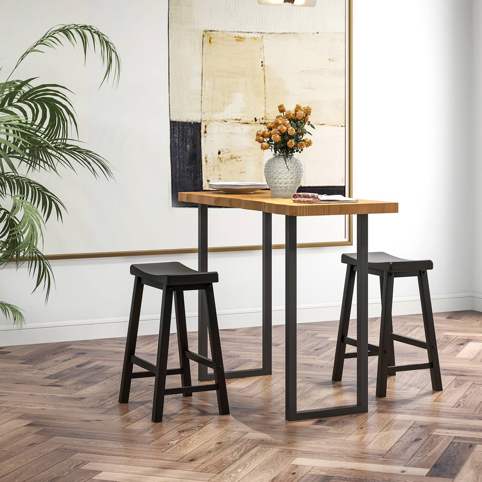 Alt View 1. Ecooso - Set of 2 24 Inch Counter Height Stools with Solid Wood Legs - Black.