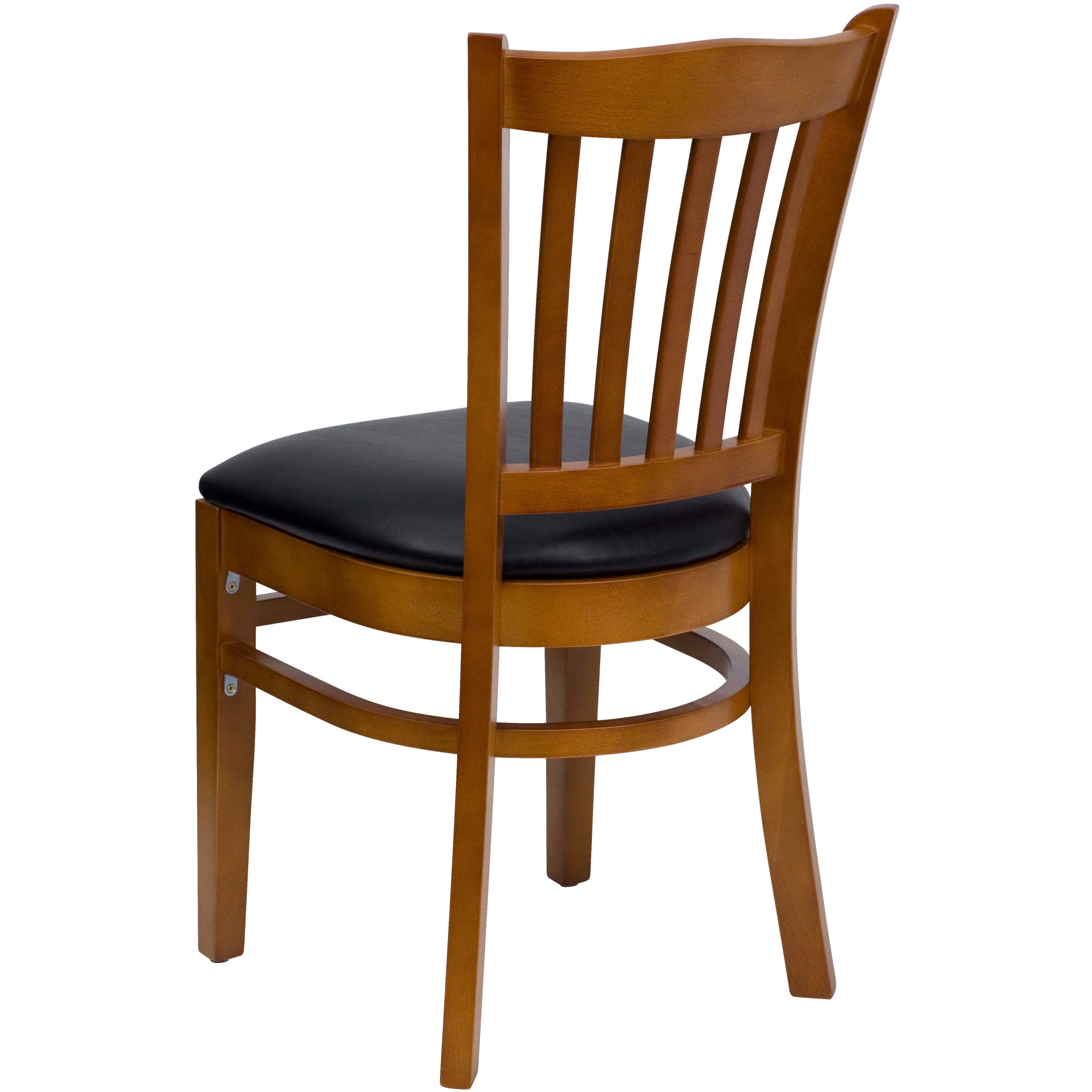 Alt View 3. Emma + Oliver - Vertical Slat Back Wooden Restaurant Dining Chair - Black Vinyl Seat/Cherry Wood Frame.