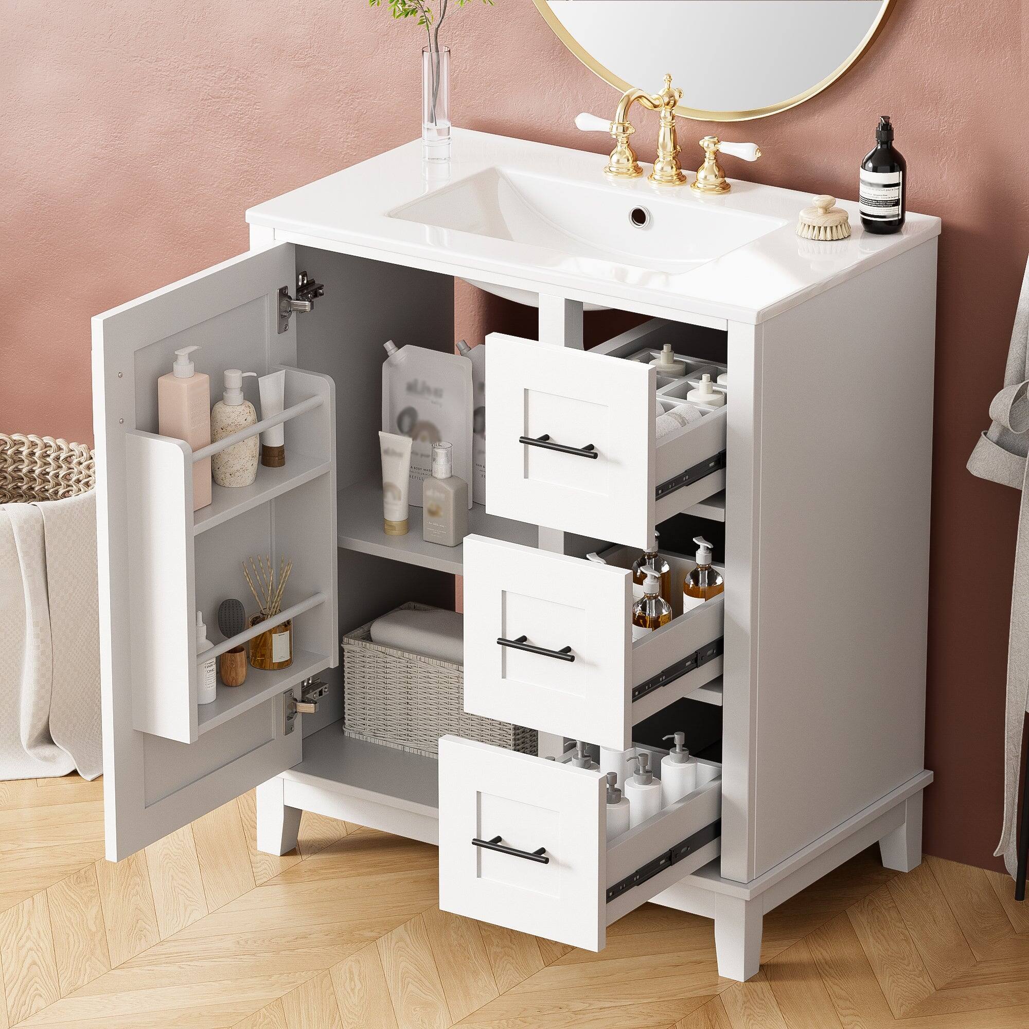 Alt View 5. Boyel Living - 30 Inch Modern Bathroom Vanity with Ceramic Sink Solid Wood Frame and Soft Close Storage - White.