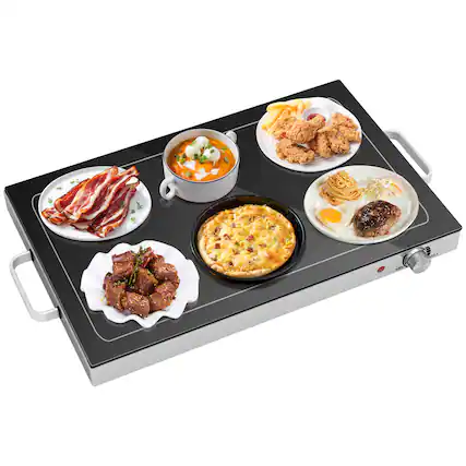 Front. Homcom - Electric Warming Tray with Adjustable Temperature, Food Warmer with Cool-Touch Handles and Non-Slip Feet for Parties - Black.