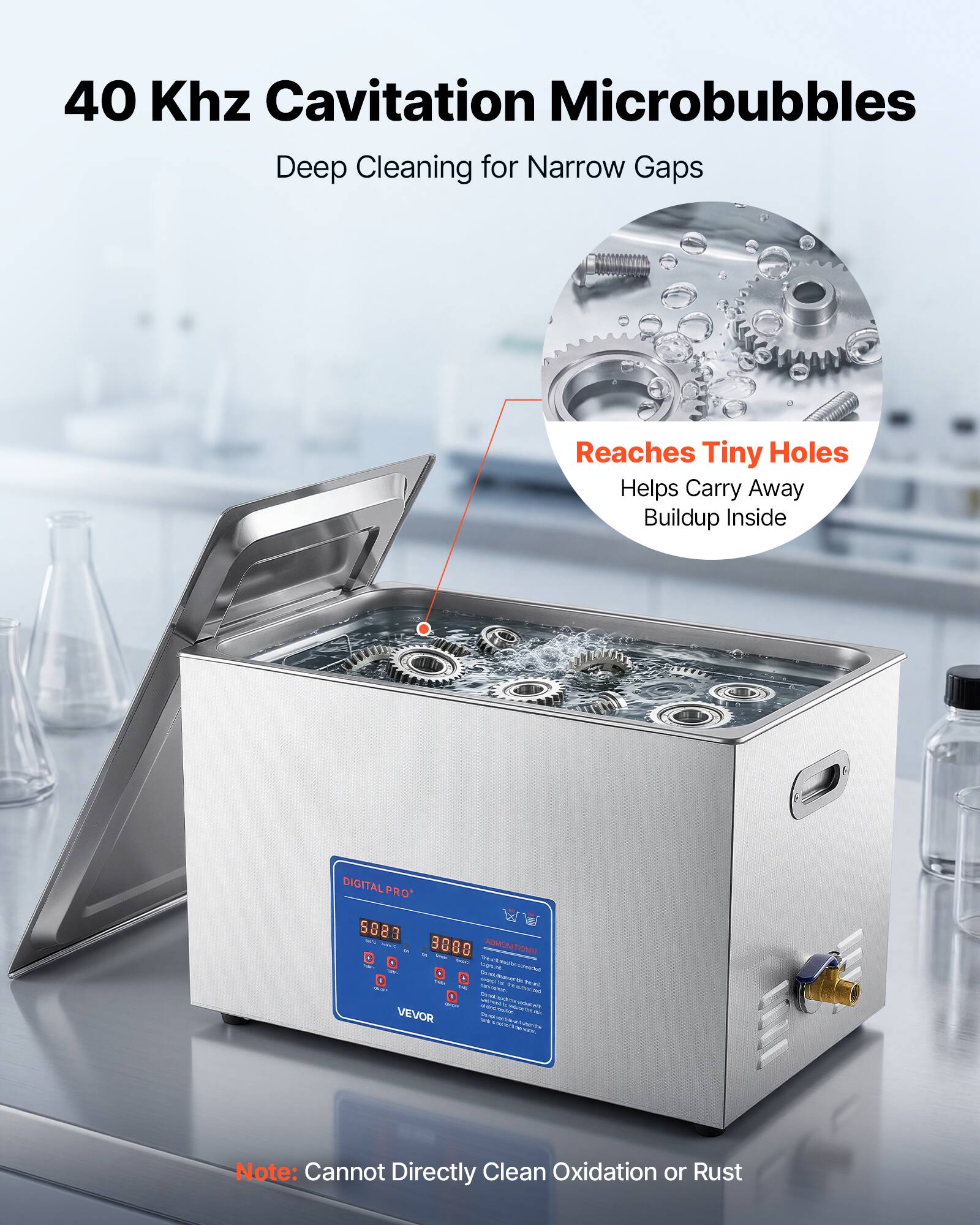 40 KHz Cavitation Microbubbles Deep Cleaning for Narrow Gaps Reaches Tiny Holes Helps Carry Away Buildup Inside

DIGITAL PRO

$823

3000

8

AGMOTION

mgmm

atp

VEVOR

Note: Cannot Directly Clean Oxidation or Rust