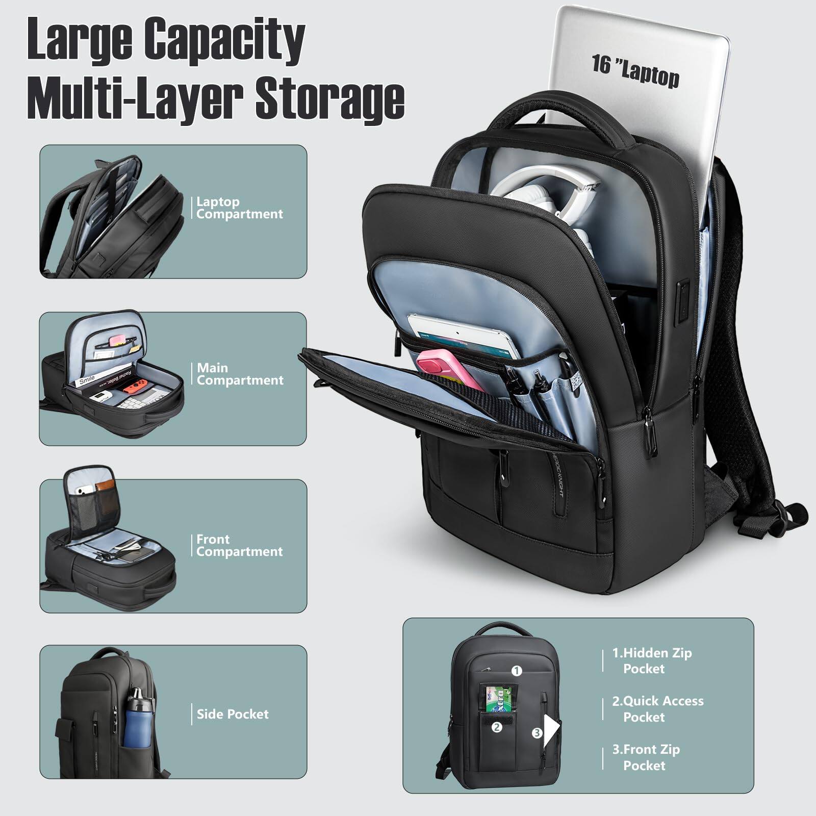 Back. Live At Space - Laptop Backpack For Men Business 16 Inch Computer Bag With Usb Charging Port Water Resistant Travel Daypack Casual - Default.