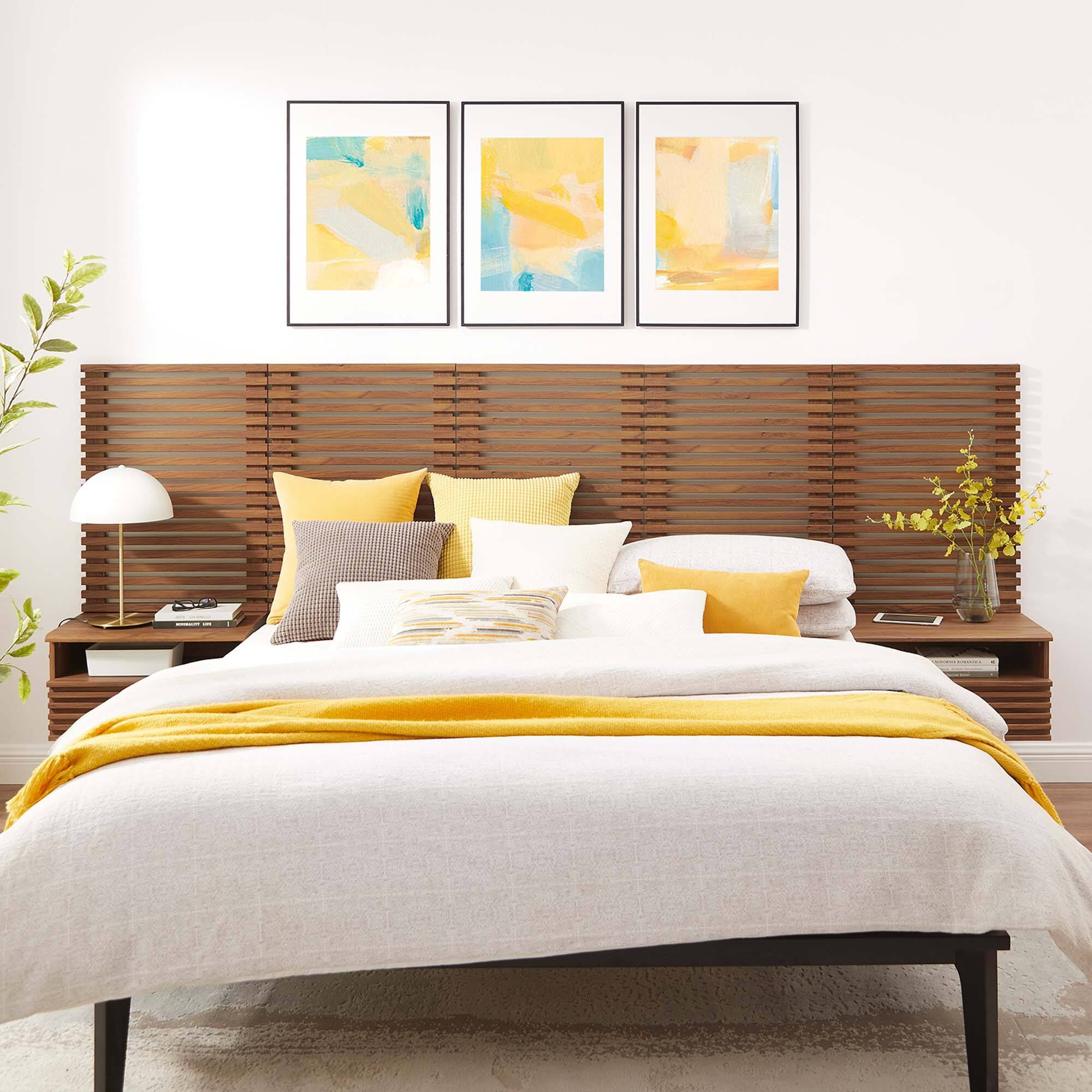 Alt View 2. Modway - Render Wall Mount Queen Headboard and Modern Nightstands by Modway - Brown.