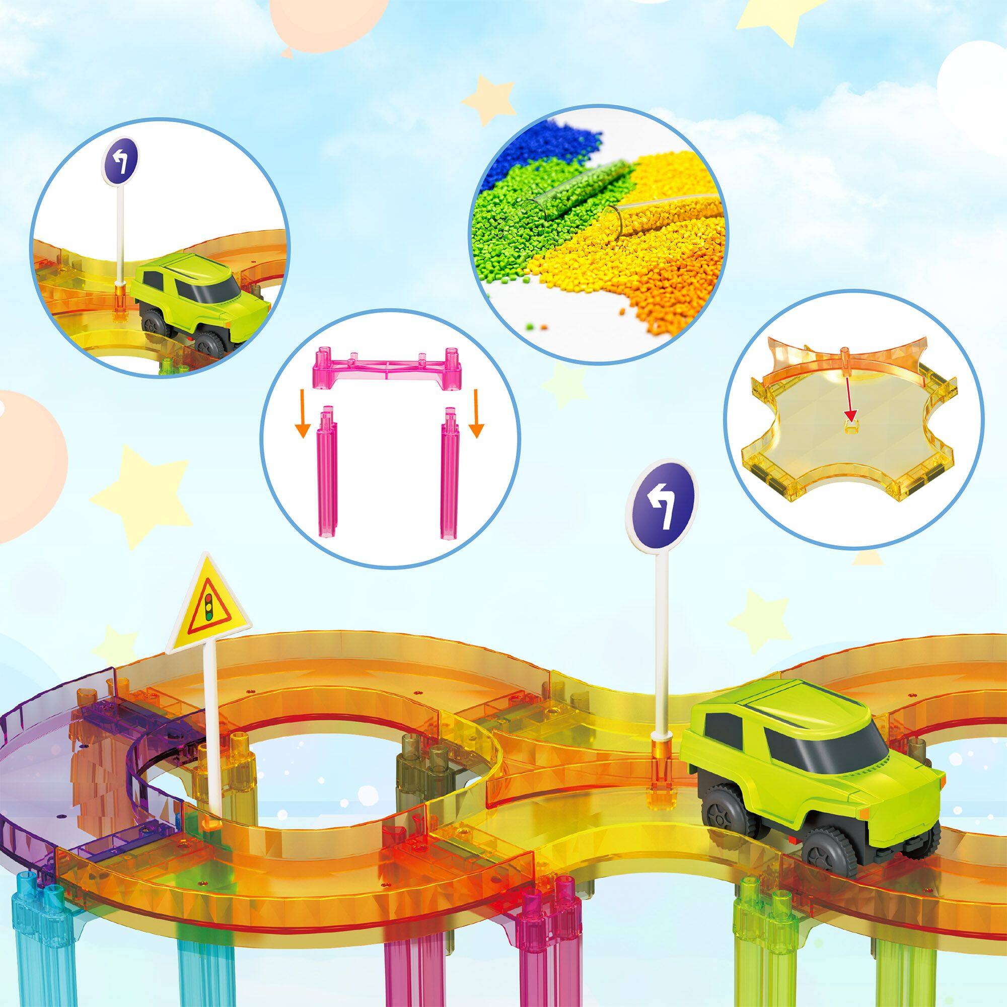 Alt View 5. PicassoTiles - PICASSO-TILES Race Track Magnetic Tiles for Kids, 40PCS with 1 Racing Car, Mini STEM Building Blocks Educational Toy - Multicolor.