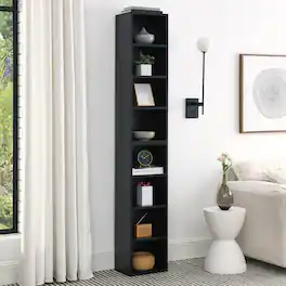 HTUTWOO - 8-Tier Narrow Bookshelf, Space-Saving Slim Storage Bookcase, Stable & Easy Use Display Shelf, for Bedroom, Living Room - Black