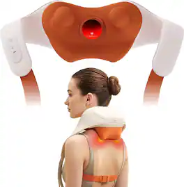 BREO - Neck Massager, Shoulder Opening Deep Tissue with Far-Infrared Heat, 6 Modes, APP & Voice Control, Lightweight, Full-Body - Orange
