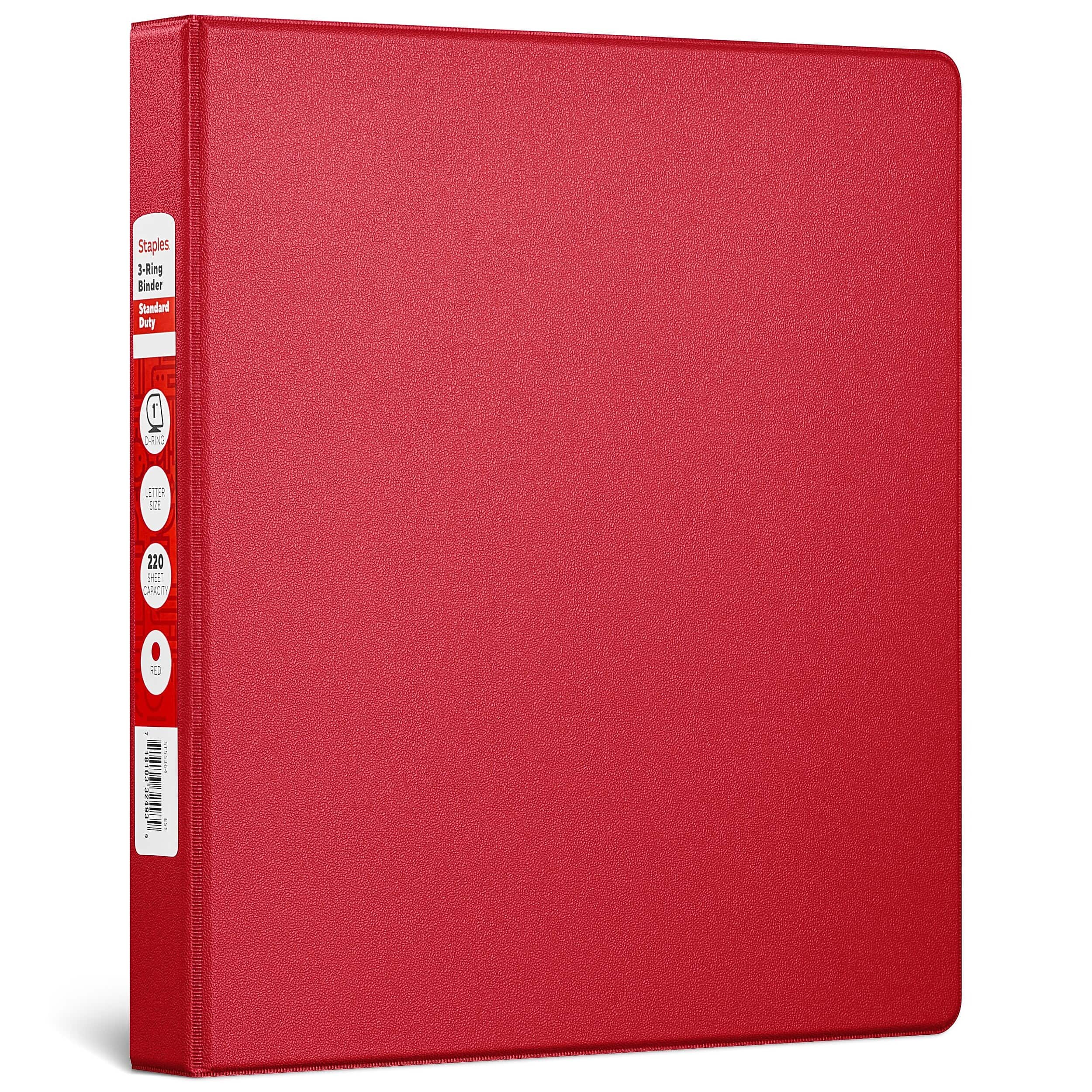 Staples - 1" 3-Ring Non-View Binder, D-Ring, (55364/26290) - Red