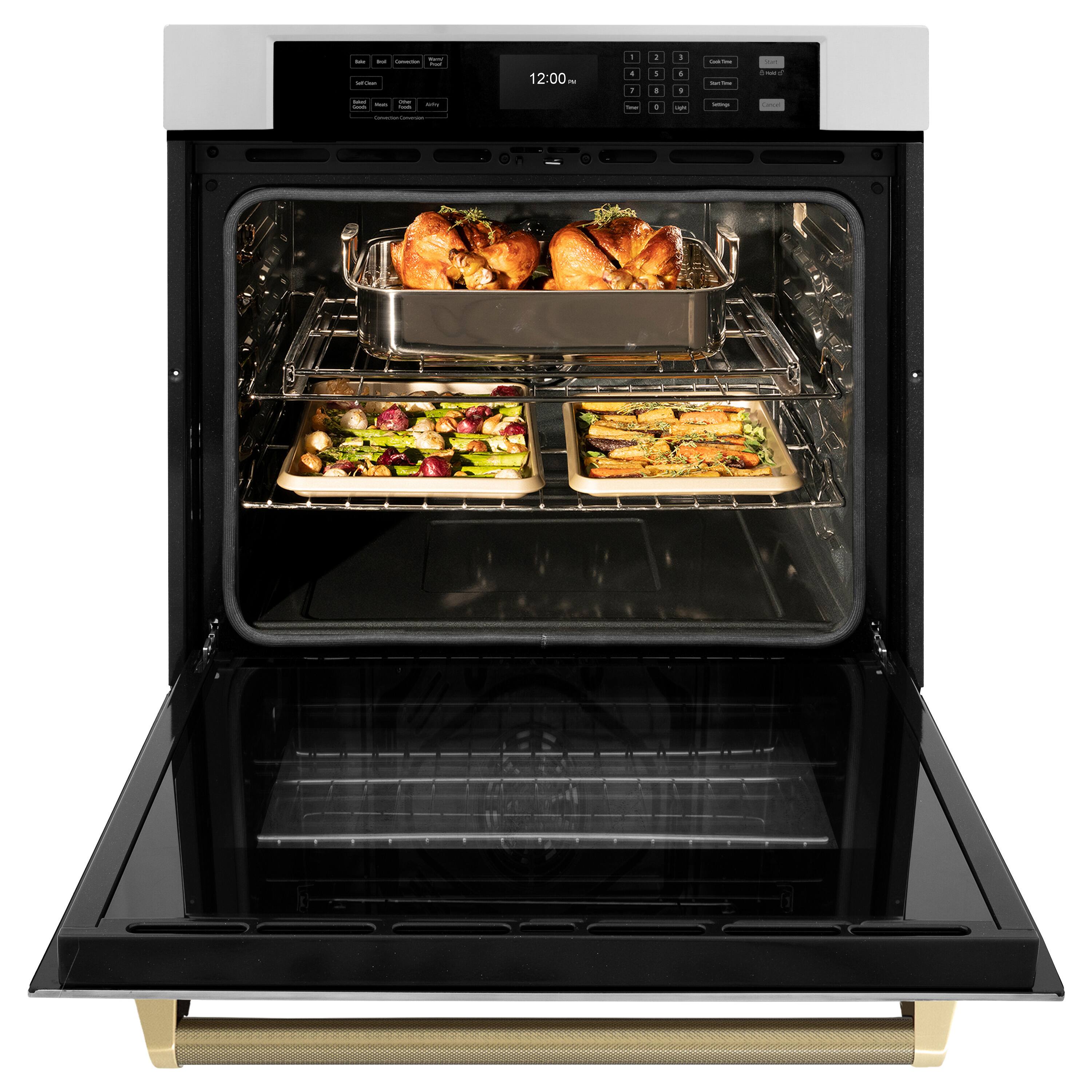 Left. ZLINE - ZLINE Autograph 30 in. True Convection Single Wall Oven in Stainless Steel & Bronze Helix Handle (WASZ-30-KCB) - Stainless Steel.
