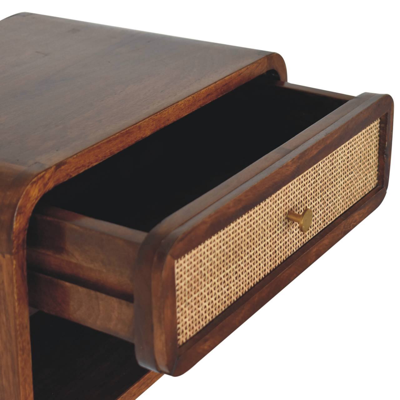 Alt View 3. Artisan Furniture - Artisan Furniture Solid Wood Chestnut Wall Mounted Woven Bedside, 1 Drawer, 1 Open Slot, Beige and Brown - Chestnut.