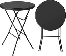 Winado - 32in Round Folding Commercial Banquet Table Portable Plastic Coffee Card Dining Table for In/Outdoor Party Wedding Event - Black-41" H