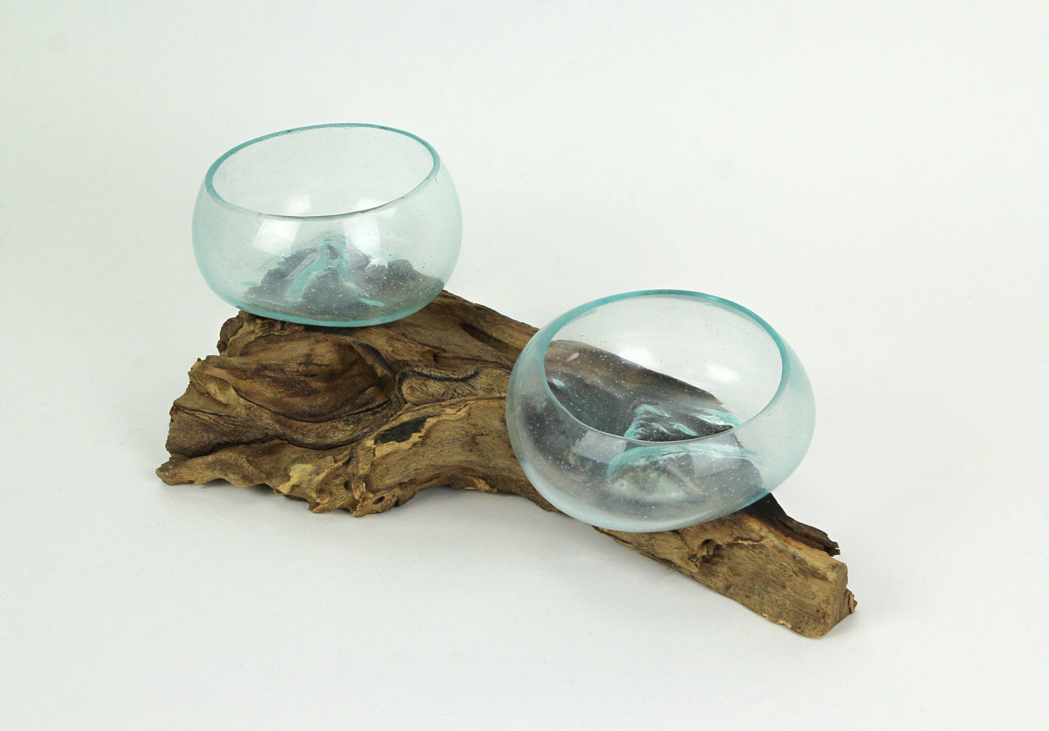 Alt View 2. Contrast Inc. - Molten Glass On Coffee Wood Root Double Decorative Bowl Vase Plant Terrarium - Brown.