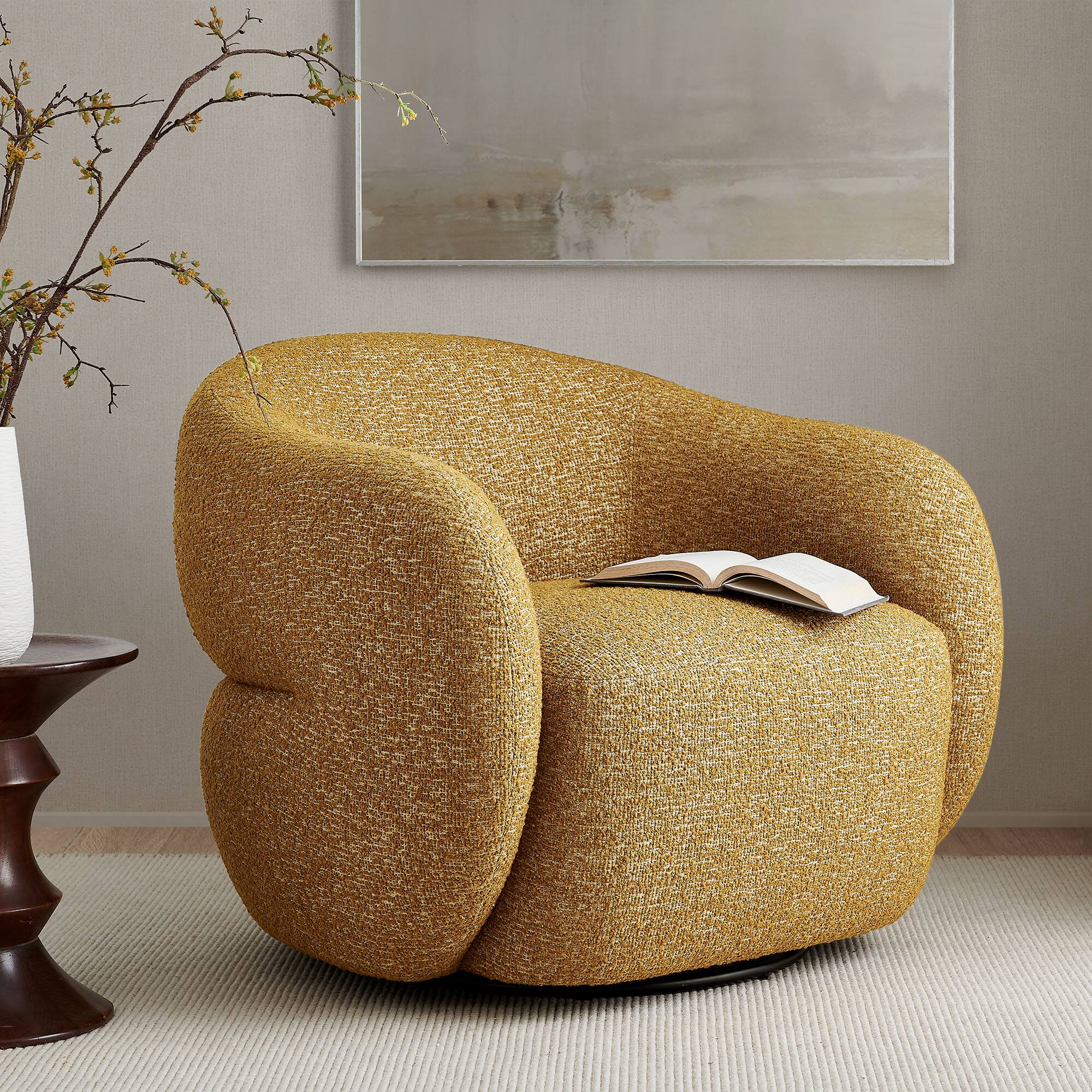 Front. Modway - Selby Textured Woven Fabric Swivel Accent Chair by Modway - Mustard.