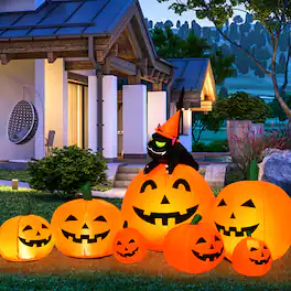 Costway - Halloween 7.5 FT Inflatable Pumpkin Combo Decoration w/ Witch Black Cat - Orange