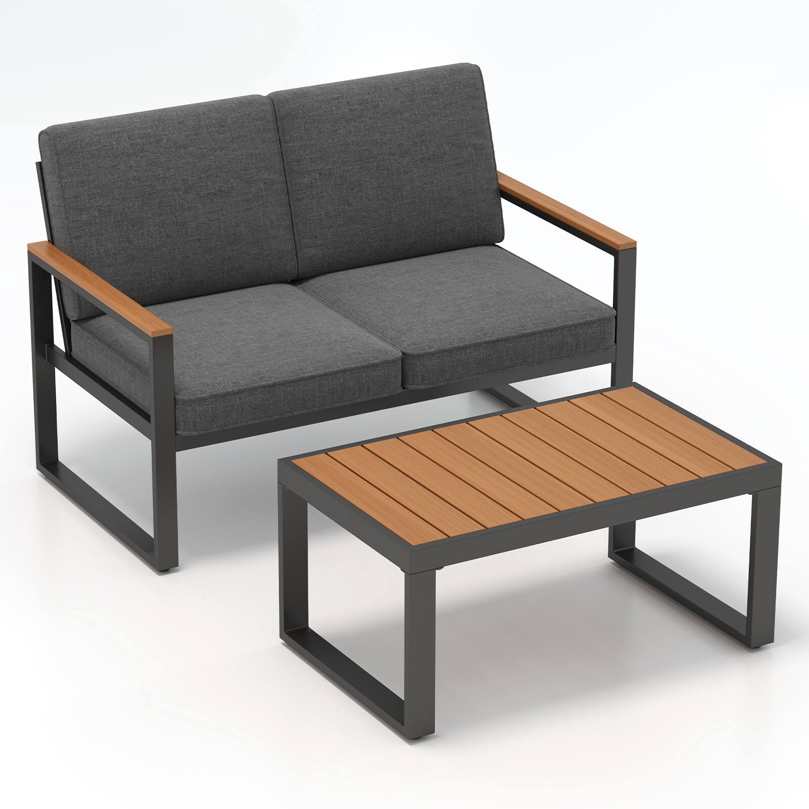 Alt View 4. Gymax - Gymax 2 PCS Patio Aluminum Furniture Set Cushioned Sectional Sofa w/ Coffee Table - Gray.