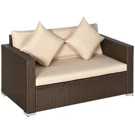 Resenkos - Loveseat Sofa, Outdoor Sectional Furniture, PE Rattan - Beige