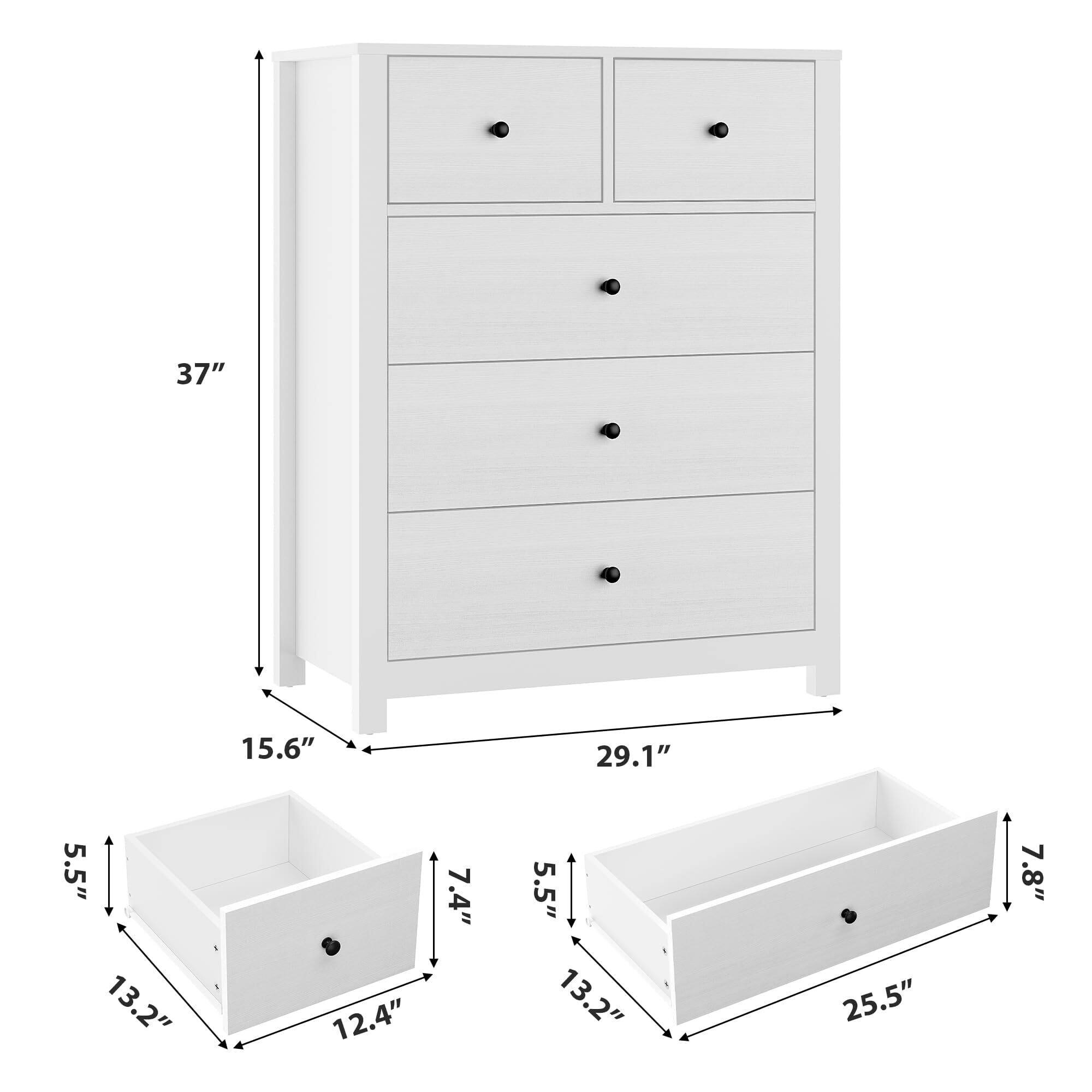 Alt View 3. Acekool - 5 Drawer Dresser for Bedroom, Modern Tall Dresser Organizer with Storage Drawers, Wooden Chests of Drawers - White.