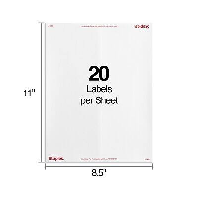 Staples  
20 Labels per Sheet  
11" x 8.5"  
Staples  
0A-T
