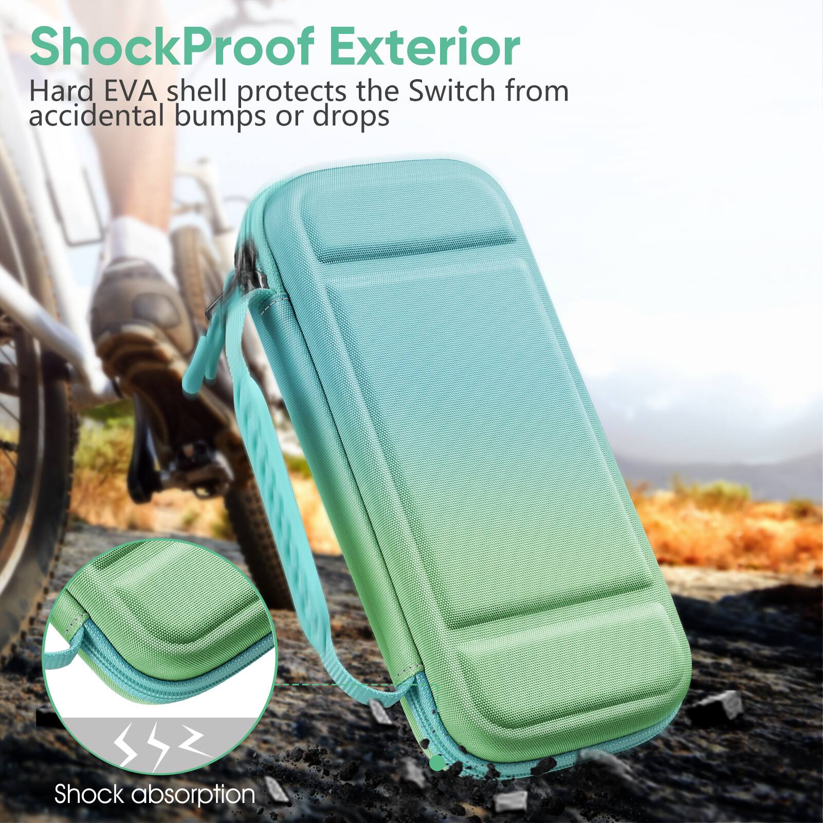 ShockProof Exterior  
Hard EVA shell protects the Switch from accidental bumps or drops  
SSZ Shock absorption