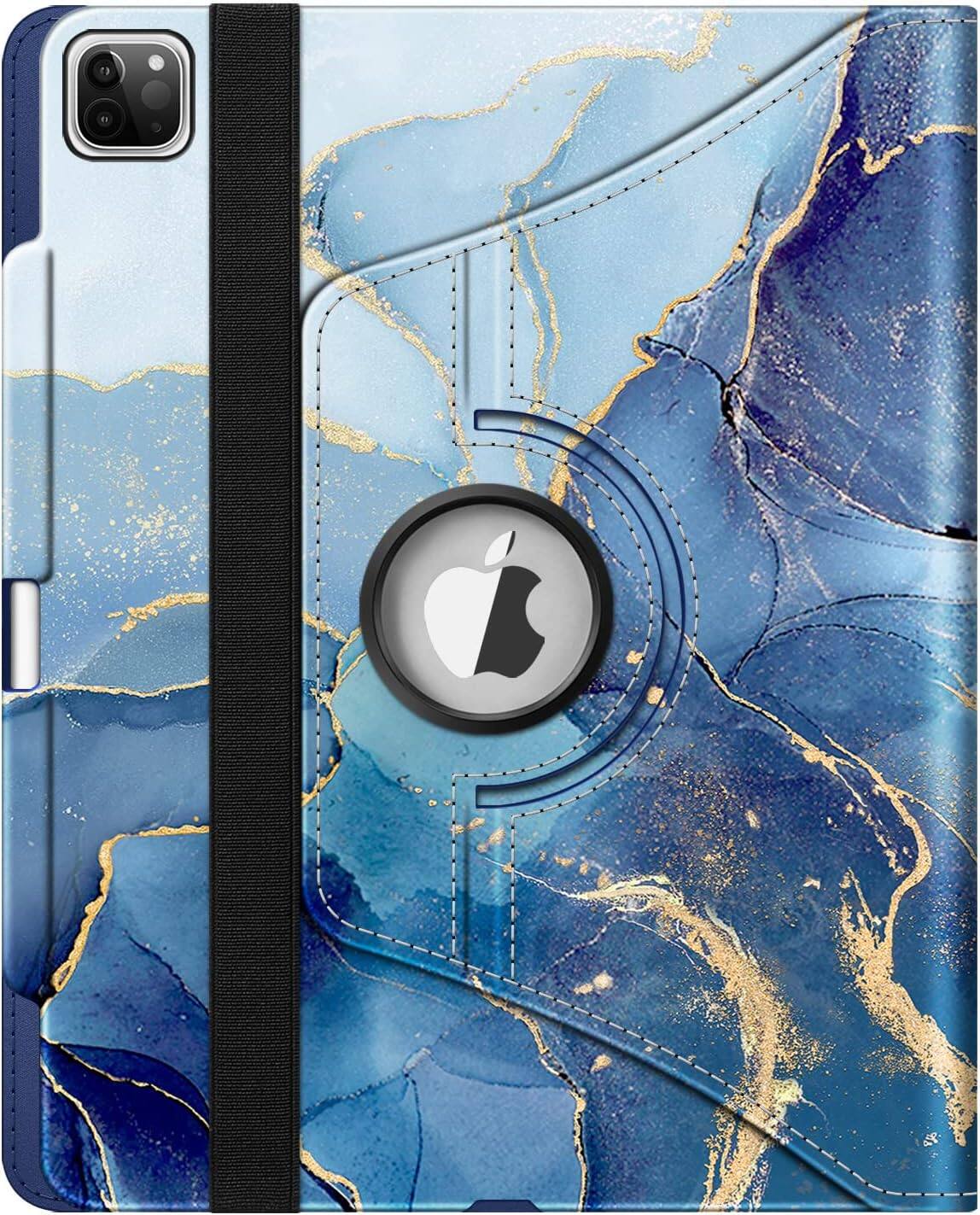 Alt View 4. Fintie - Rotating Case for iPad Pro 12.9 6th/5th/4th/3rd Generation 360° Swivel Stand Shockproof Protective Cover Sleep/Wake - Ocean Marble.