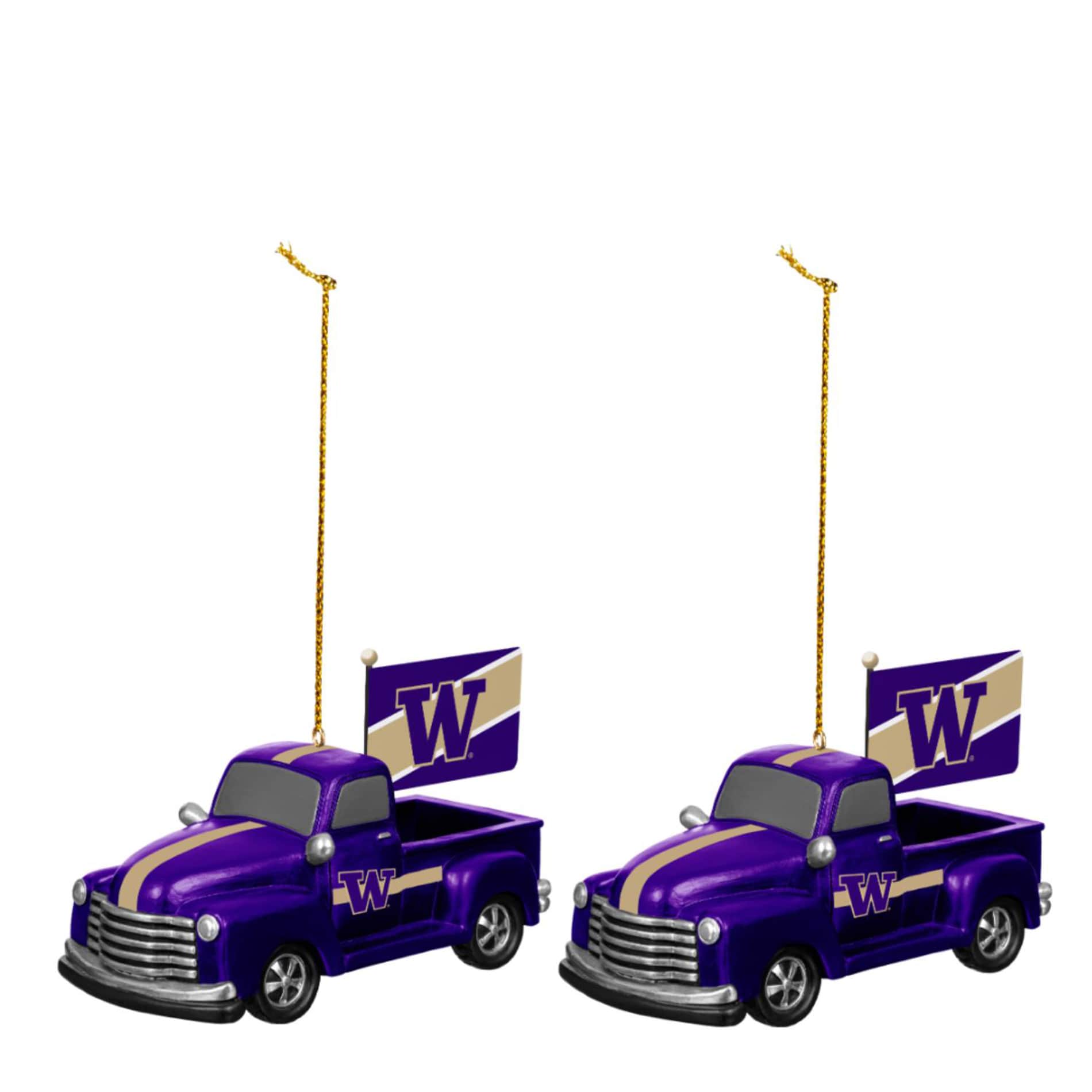 Alt View 1. Evergreen Enterprises - Washington Huskies 3" Rally Truck Two-Piece Ornament Set - Multicolor.