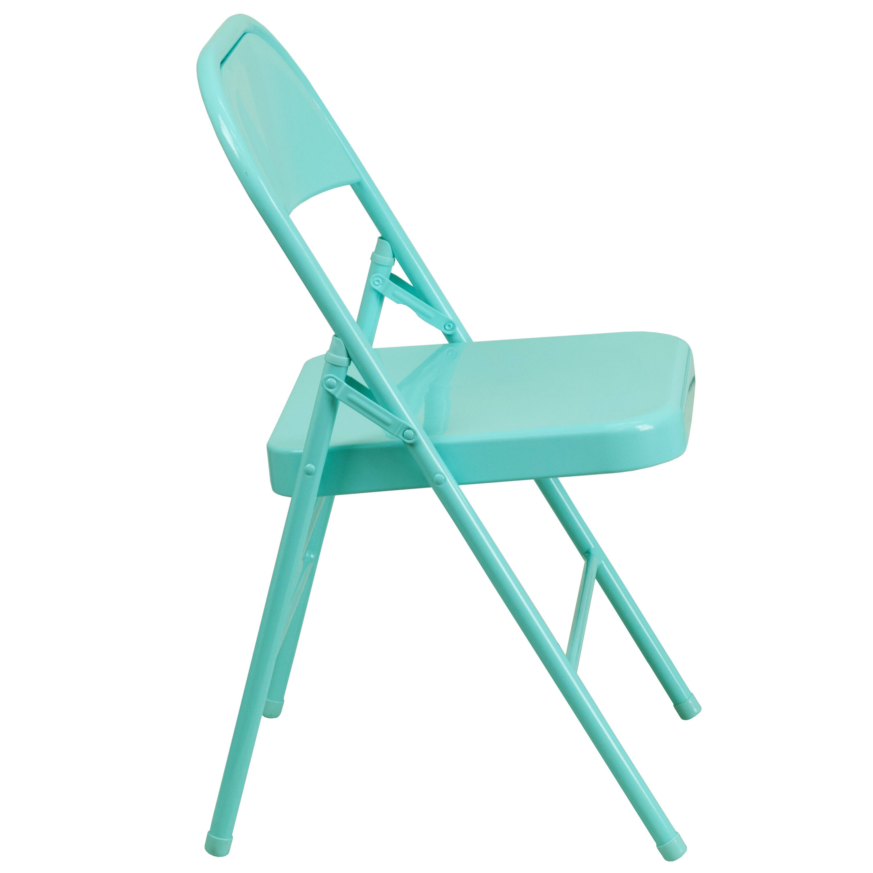 Alt View 7. Emma + Oliver - 4 Pack Colorful Metal Folding Chair Teen and Event Seating - Tantalizing Teal.