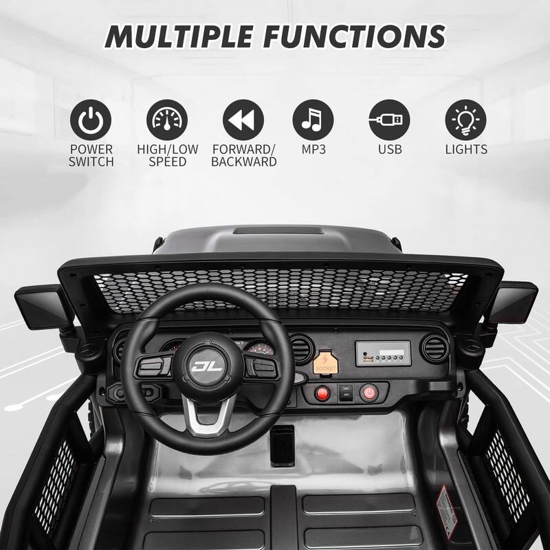 MULTIPLE FUNCTIONS

- POWER SWITCH
- HIGH/LOW SPEED
- FORWARD/BACKWARD
- MP3
- USB
- LIGHTS

JL SOCKET