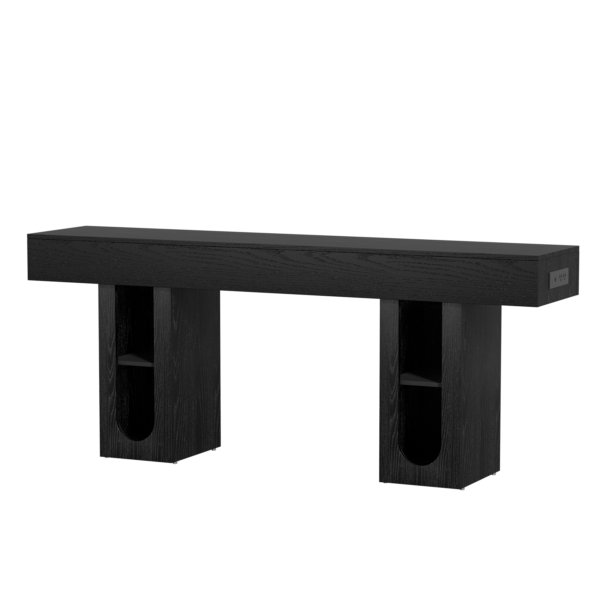 Angle. Whisen - 71-Inch Long Console Table with Built-in Power Outlet and Adjustable Shelves-Black - Black.